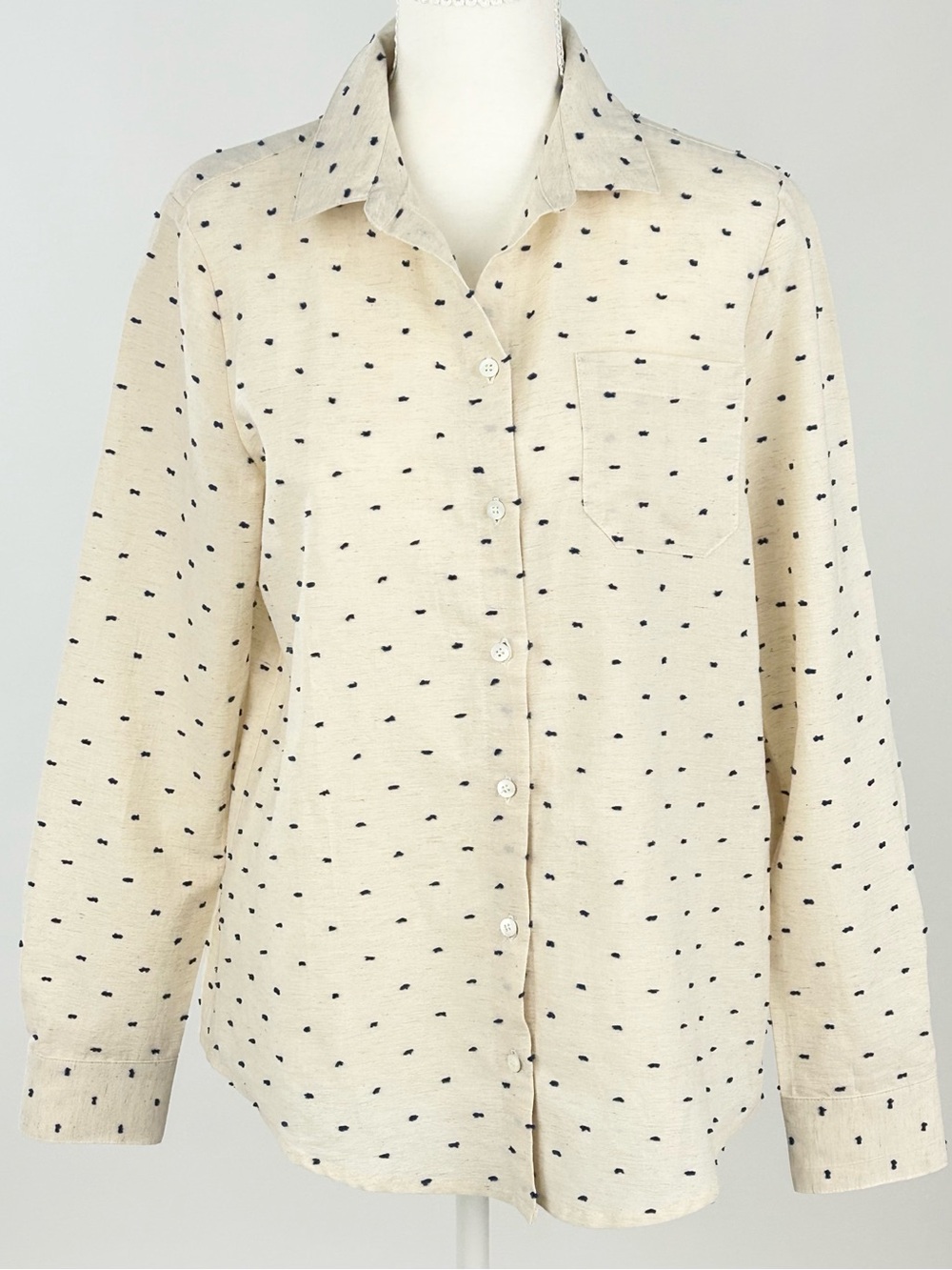 Sézane Tomboy Shirt Ecru Navy Plumetis Cotton Linen NWT 36/US 4 - Picture 3 of 11